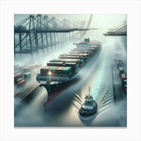 Container Ship In The Fog Canvas Print