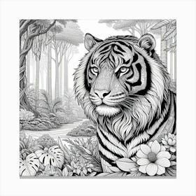 Line Art tiger 7 Canvas Print