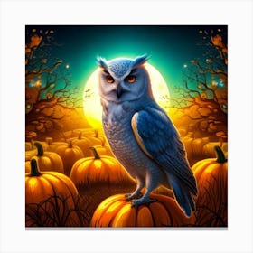 Owl In Pumpkin Patch Canvas Print