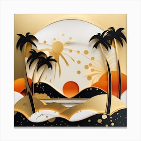 Sunset With Palm Trees textured monochromatic Canvas Print