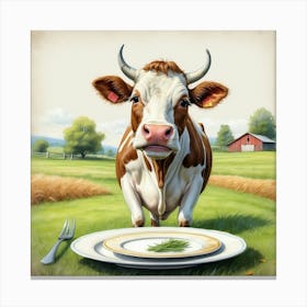 Cow With A Plate Canvas Print