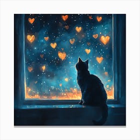 Dreamy Night Sky with Heart Stars Cat 9 Canvas Print