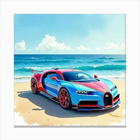 Bugatti Divo In A Vivid Watercolor Ocean Scene, No Logo Or Signature 1 Canvas Print