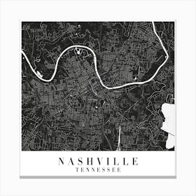 Nashville Tennessee Minimal Black Mono Street Map  Square Canvas Print
