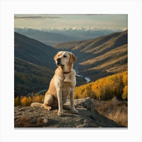 A Yellow Labrardor Atop A Mountain Peak Canvas Print