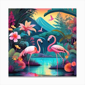 Flamingos In The Jungle 1 Canvas Print