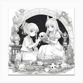 Two Girls Holding A Skull Canvas Print