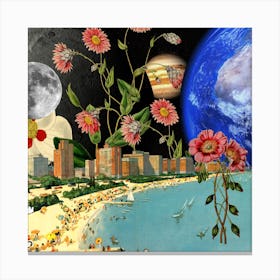 Beach With A View Collage Square Canvas Print