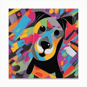 An Image Of A Dog With Letters On A Black Background, In The Style Of Bold Lines, Vivid Colors, Grap (1) Canvas Print