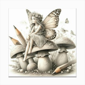 Fairy Sitting On Mushrooms Canvas Print