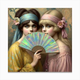 Two Women Holding A Fan Canvas Print