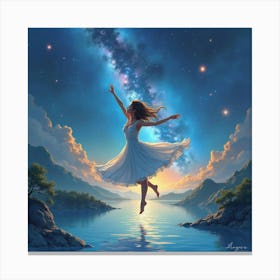 Dancer With Watercolor Celestial River Backdrop 1 Canvas Print