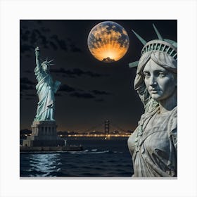 Statue Of Liberty At Night Canvas Print