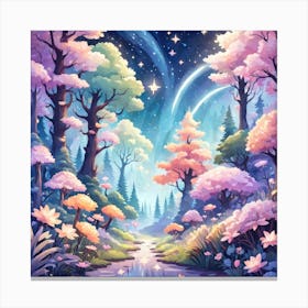 A Fantasy Forest With Twinkling Stars In Pastel Tone Square Composition 401 Canvas Print