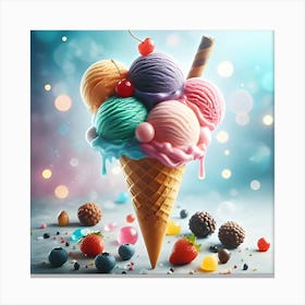 Ice Cream Cone With Colorful Toppings Stampe su tela