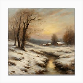 Winter in the French countryside: landscape resembling an oil painting, square format. Canvas Print