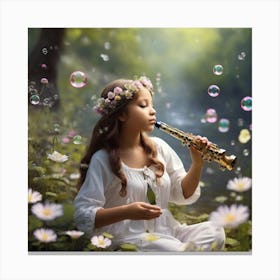 Little Girl Playing Saxophone Canvas Print