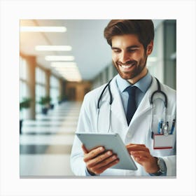 Smiling Doctor Holding Tablet Canvas Print