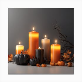 Autumn Candles And Pumpkins Canvas Print