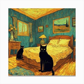 The Bedroom With Black Cats, Vincent Van Gogh Inspired Art Print Canvas Print
