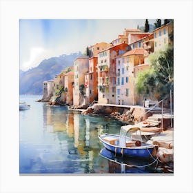 Luminous Shoreline: Watercolour Brushstrokes in Coastal Glow Canvas Print