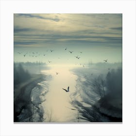 Flight Over Silent River At Dawn Canvas Print