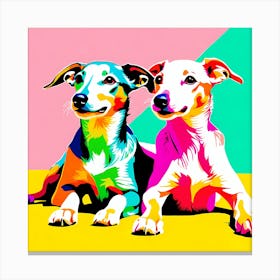 'Greyhound Pups', This Contemporary art brings POP Art and Flat Vector Art Together, Colorful Art, Animal Art, Home Decor, Kids Room Decor, Puppy Bank - 61st Canvas Print