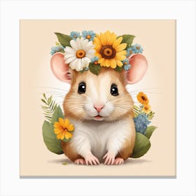Floral Baby Hamster Nursery Illustration (28) Canvas Print