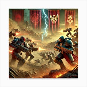 A Tense Scene Depicting The Conflict Between The Martian Dominion And The Sovereign Flame Union Canvas Print