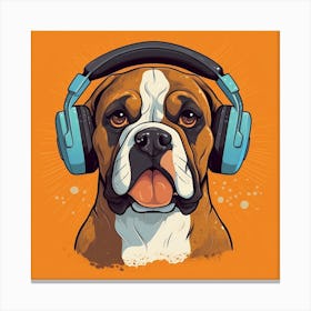 Boxer Dog with Headphones Canvas Print