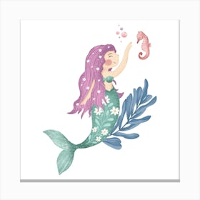 Mermaid and her friend nursery print Canvas Print