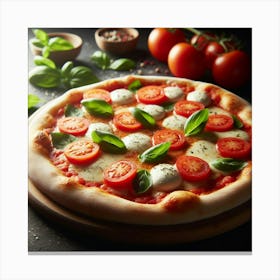 Pizza With Tomatoes And Basil 3 Canvas Print