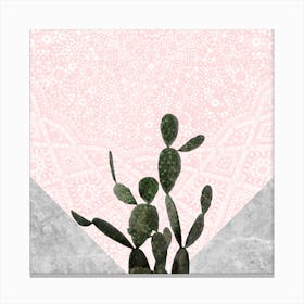 Cactus on Concrete and Pink Persian Mosaic Mandala Wall Canvas Print