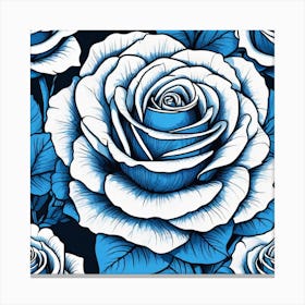 Blue Roses On A Black Background Canvas Print