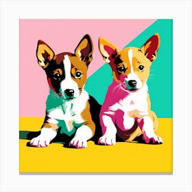 'Basenji Pups' , This Contemporary art brings POP Art and Flat Vector Art Together, Colorful, Home Decor, Kids Room Decor, Animal Art, Puppy Bank - 8th Canvas Print
