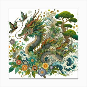 Dragon And Flowers Canvas Print