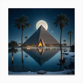 Egyptian Pyramid At Night Canvas Print