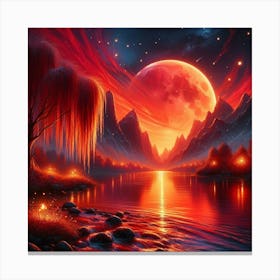 Red Moon At Night Canvas Print