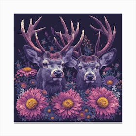 Two Deer With Flowers Canvas Print