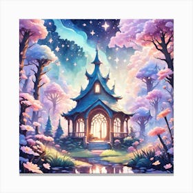 A Fantasy Forest With Twinkling Stars In Pastel Tone Square Composition 171 Canvas Print