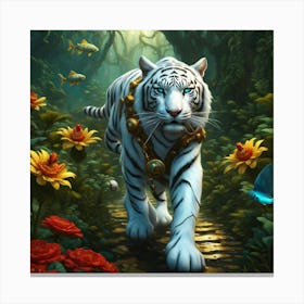 White Tiger In The Forest Canvas Print