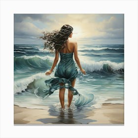 Girl At The Beach Art Painting Canvas Print