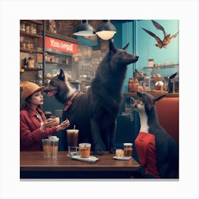 Animals Coffee Time Canvas Print