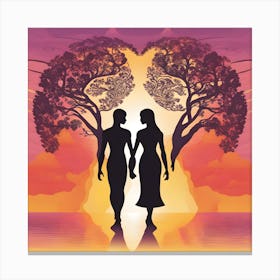 Couple Holding Hands At Sunset Canvas Print