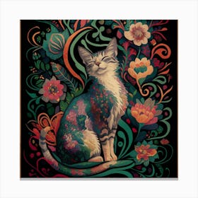 Cat With Flowers Canvas Print