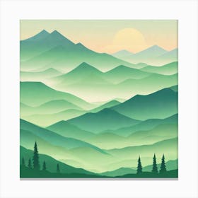 Misty mountains background in green tone 159 Canvas Print