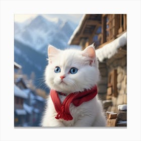White Kitten In A Scarf Canvas Print