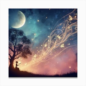 Girl In A Tree At Night Canvas Print