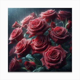 Red Roses In The Rain Canvas Print