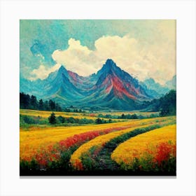 Landscape View Of Colorful Meadows And Mountains Canvas Print